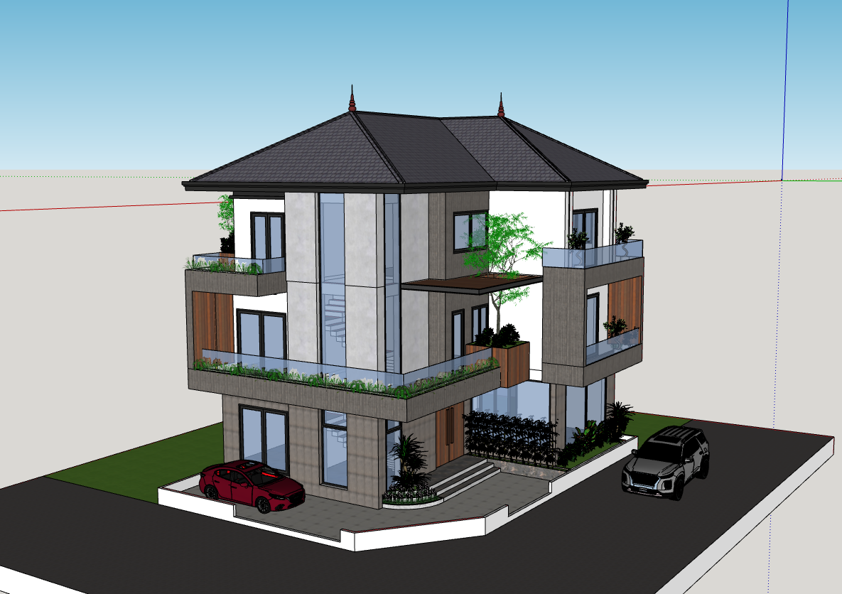 biệt thự 3 tầng,su biệt thự,sketchup biệt thự